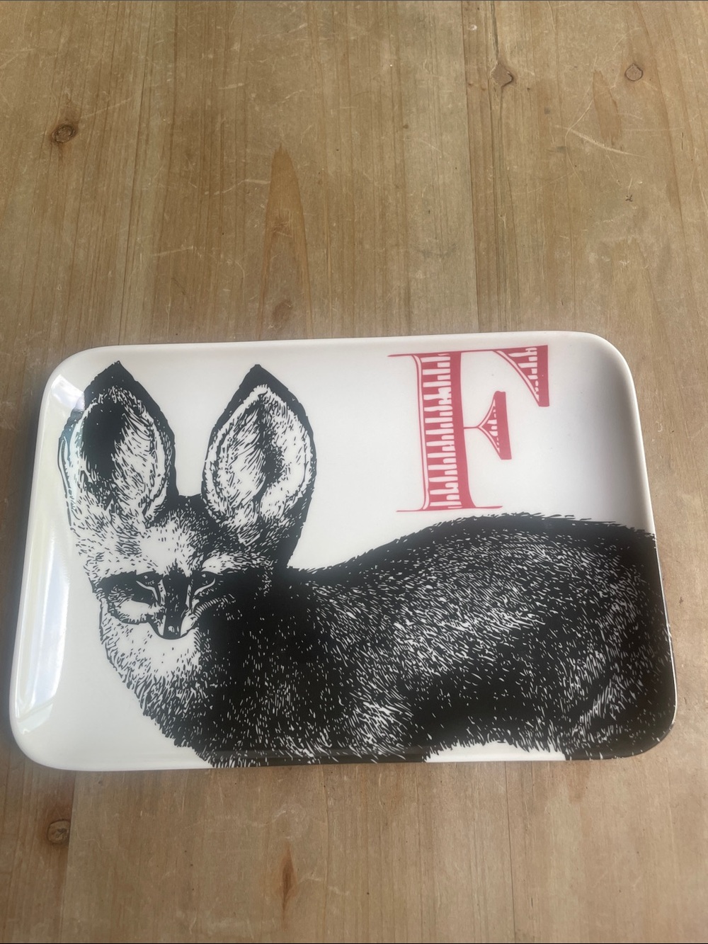 Thomas Paul White melamine Tray with Black Fox and Red Lettering “ F”